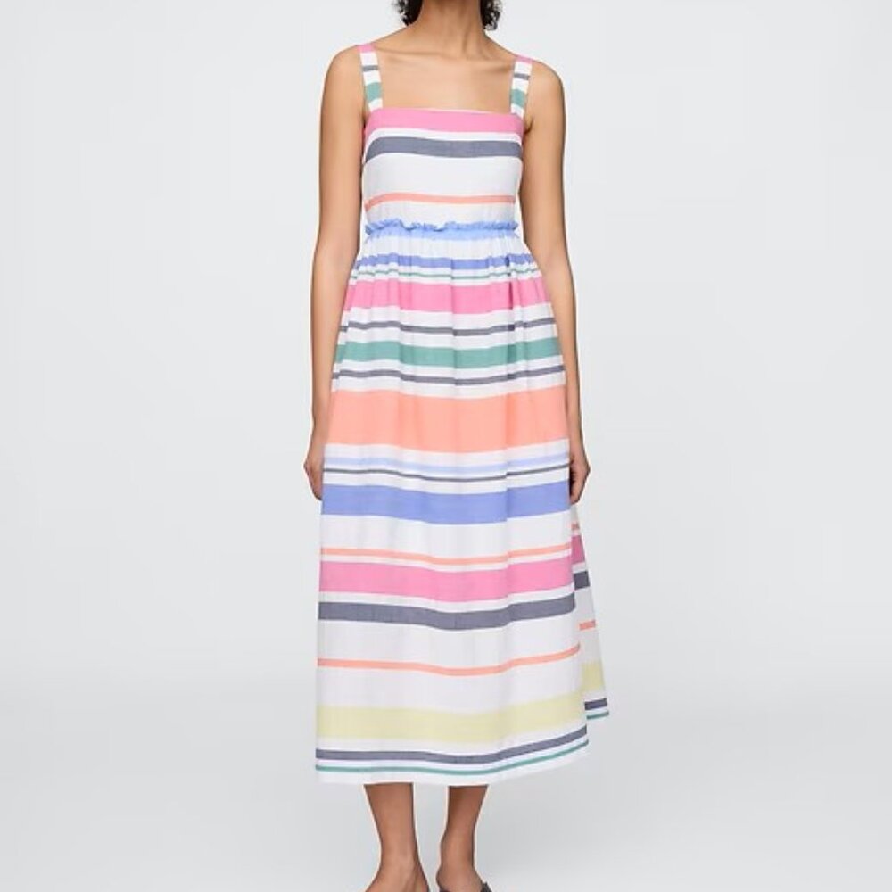 NWT Gap Women's RT$100 Airy Striped Cotton Smocked Maxi Tank Sun Dress XL